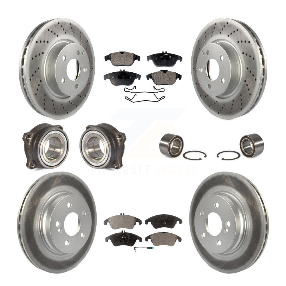 Front Rear Wheel Hub Bearings Assembly Coated Disc Brake Rotors And Semi-Metallic Pads Kit (10Pc) For Mercedes-Benz E350 With 322mm Diameter Rotor KBB-107794 by Transit Auto