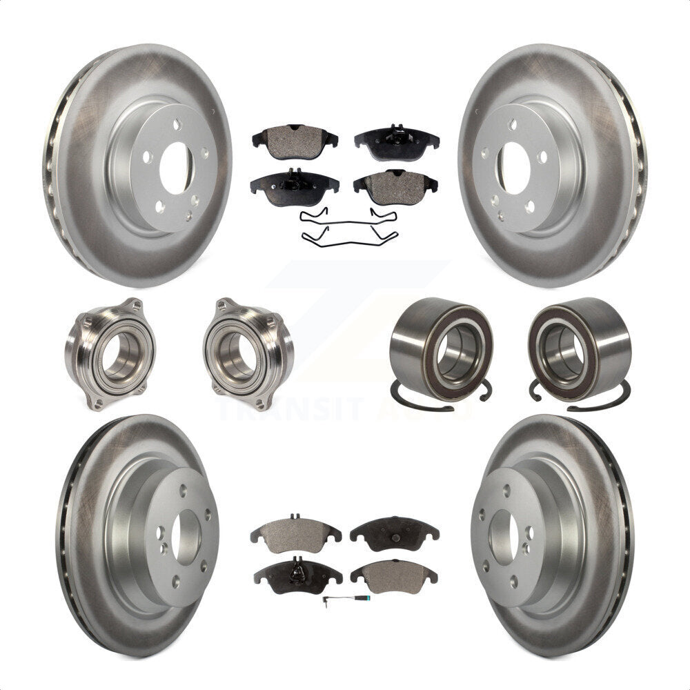 Front Rear Wheel Hub Bearings Assembly Coated Disc Brake Rotors And Semi-Metallic Pads Kit (10Pc) For 2014 Mercedes-Benz E350 Convertible Coupe With 322mm Diameter Rotor KBB-107797 by Transit Auto