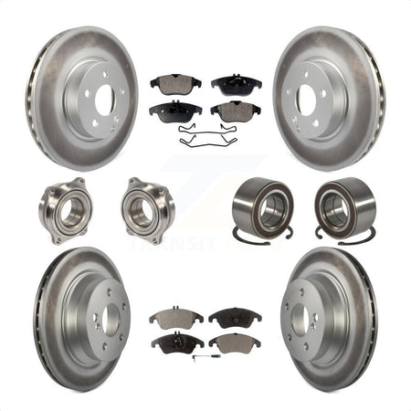 Front Rear Wheel Hub Bearings Assembly Coated Disc Brake Rotors And Semi-Metallic Pads Kit (10Pc) For 2014 Mercedes-Benz E350 Convertible Coupe With 322mm Diameter Rotor KBB-107797 by Transit Auto