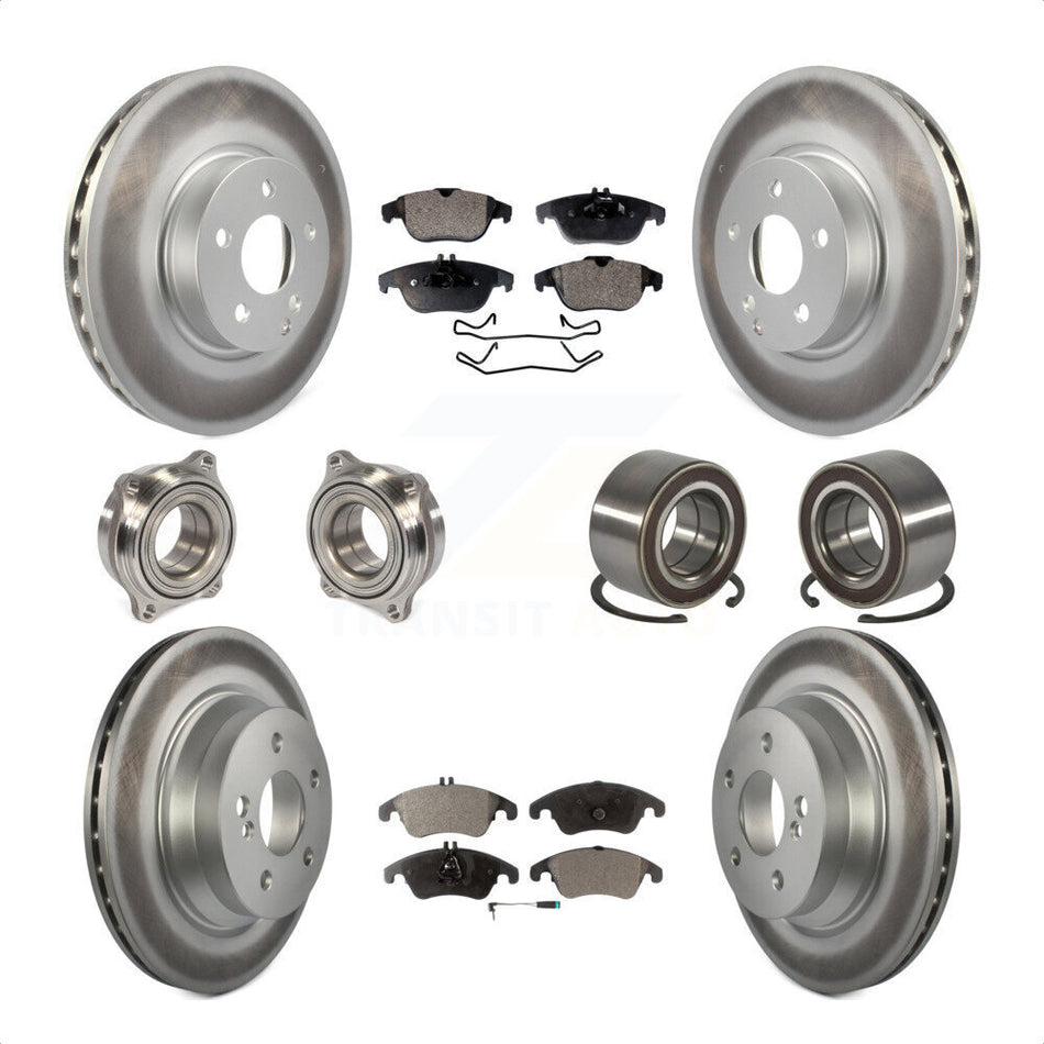 Front Rear Wheel Hub Bearings Assembly Coated Disc Brake Rotors And Semi-Metallic Pads Kit (10Pc) For 2014 Mercedes-Benz E350 Convertible Coupe With 322mm Diameter Rotor KBB-107797 by Transit Auto