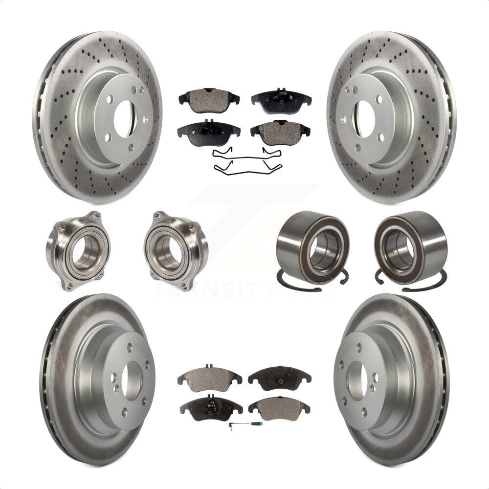 Front Rear Wheel Hub Bearings Assembly Coated Disc Brake Rotors And Semi-Metallic Pads Kit (10Pc) For 2014 Mercedes-Benz E350 Convertible Coupe With 322mm Diameter Rotor KBB-107799 by Transit Auto