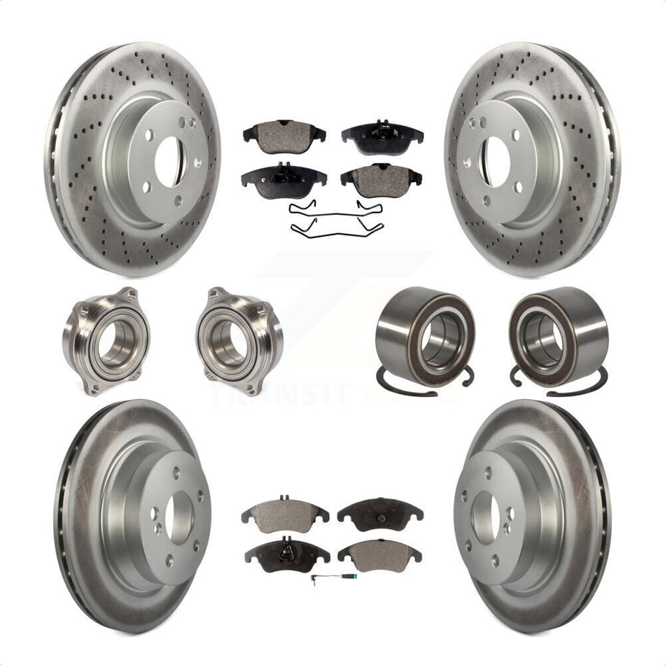 Front Rear Wheel Hub Bearings Assembly Coated Disc Brake Rotors And Semi-Metallic Pads Kit (10Pc) For 2014 Mercedes-Benz E350 Convertible Coupe With 322mm Diameter Rotor KBB-107799 by Transit Auto