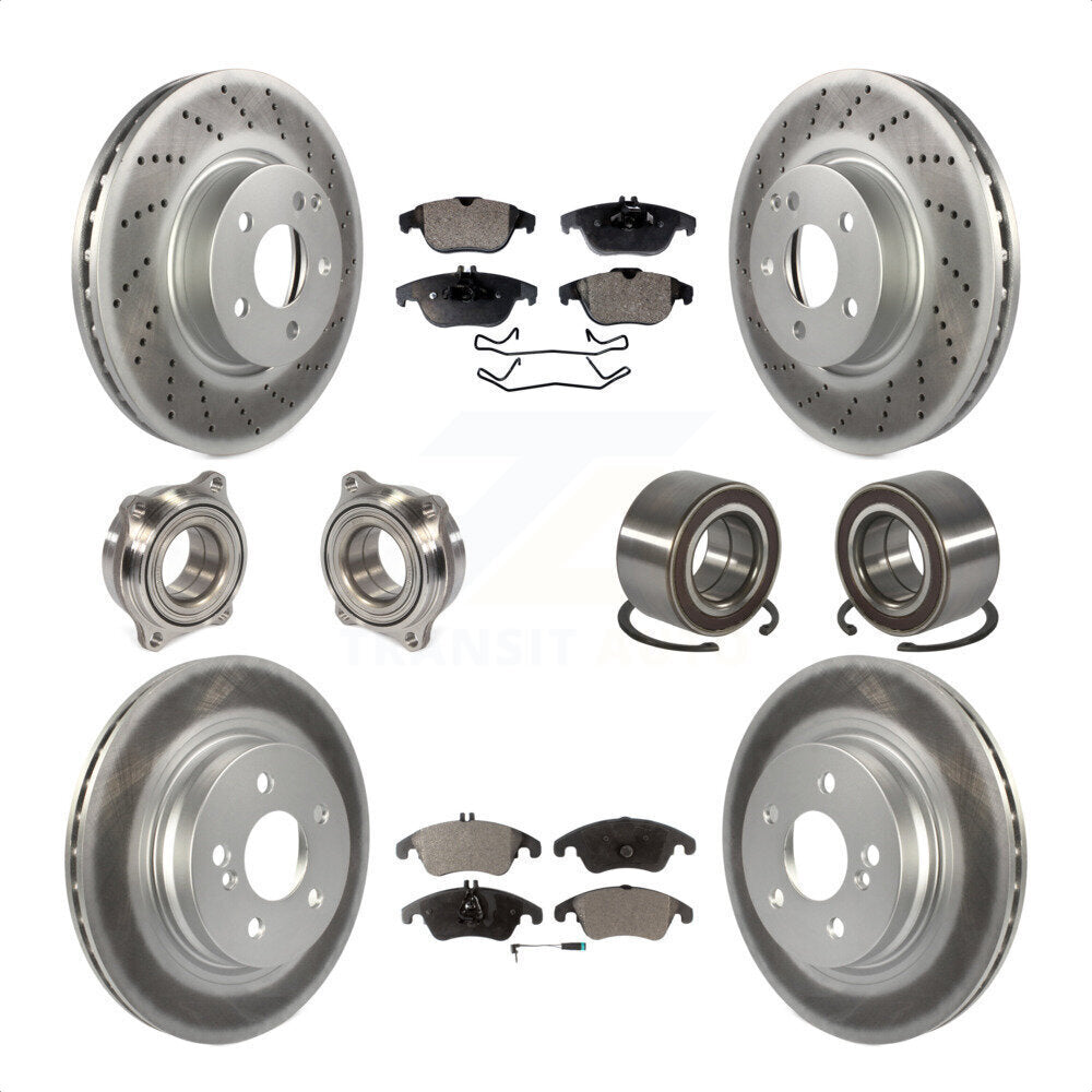 Front Rear Wheel Hub Bearings Assembly Coated Disc Brake Rotors And Semi-Metallic Pads Kit (10Pc) For Mercedes-Benz C300 C350 KBB-107800 by Transit Auto