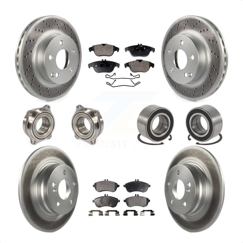 Front Rear Wheel Hub Bearings Assembly Coated Disc Brake Rotors And Semi-Metallic Pads Kit (10Pc) For 2010-2010 Mercedes-Benz C300 C250 AWD KBB-107802 by Transit Auto