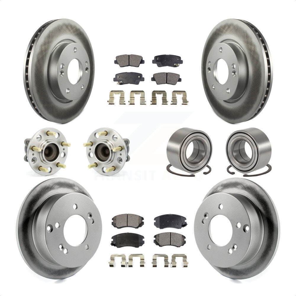 Front Rear Wheel Hub Bearings Assembly Coated Disc Brake Rotors And Semi-Metallic Pads Kit (10Pc) For 2010 Hyundai Sonata 2.4L KBB-107814 by Transit Auto