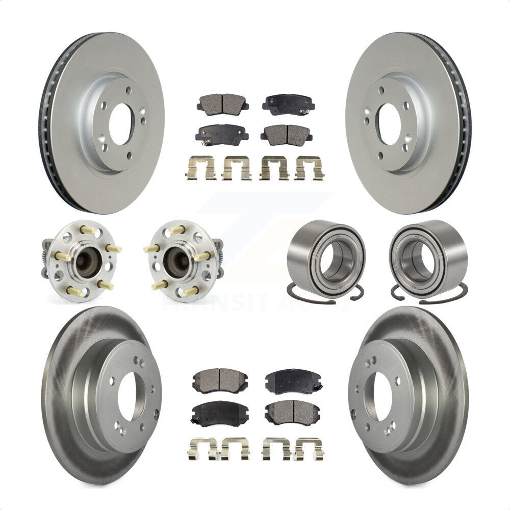 Front Rear Wheel Hub Bearings Assembly Coated Disc Brake Rotors And Semi-Metallic Pads Kit (10Pc) For 2010 Hyundai Sonata 3.3L KBB-107819 by Transit Auto