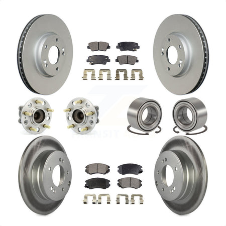 Front Rear Wheel Hub Bearings Assembly Coated Disc Brake Rotors And Semi-Metallic Pads Kit (10Pc) For 2010 Hyundai Sonata 3.3L KBB-107819 by Transit Auto