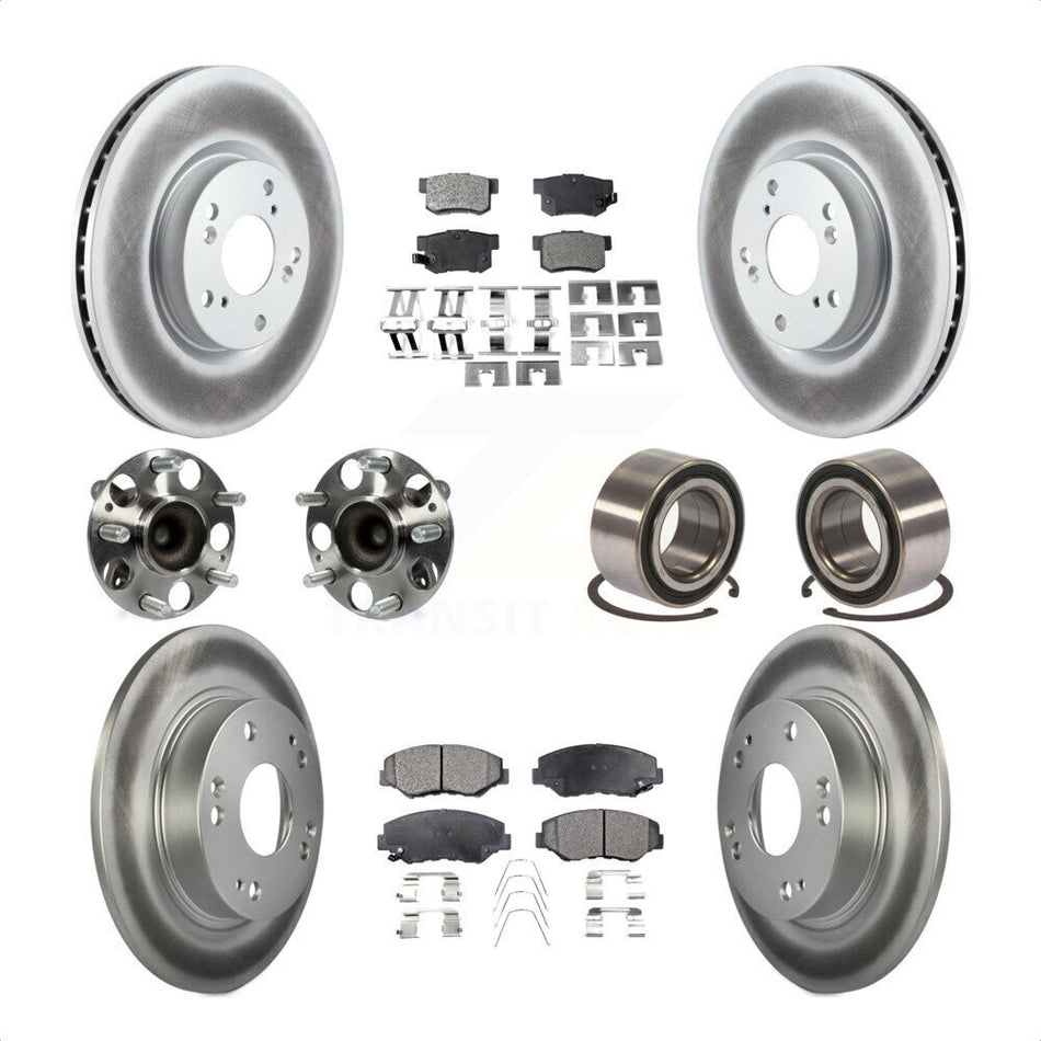 Front Rear Wheel Hub Bearings Assembly Coated Disc Brake Rotors And Semi-Metallic Pads Kit (10Pc) For Honda Civic KBB-107842 by Transit Auto