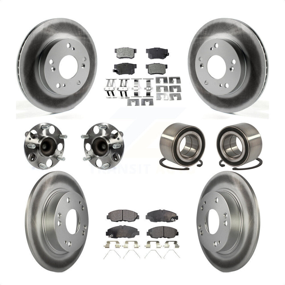 Front Rear Wheel Hub Bearings Assembly Coated Disc Brake Rotors And Semi-Metallic Pads Kit (10Pc) For 2012 Honda Civic LX Vehicles Manufactured In Canada KBB-107843 by Transit Auto