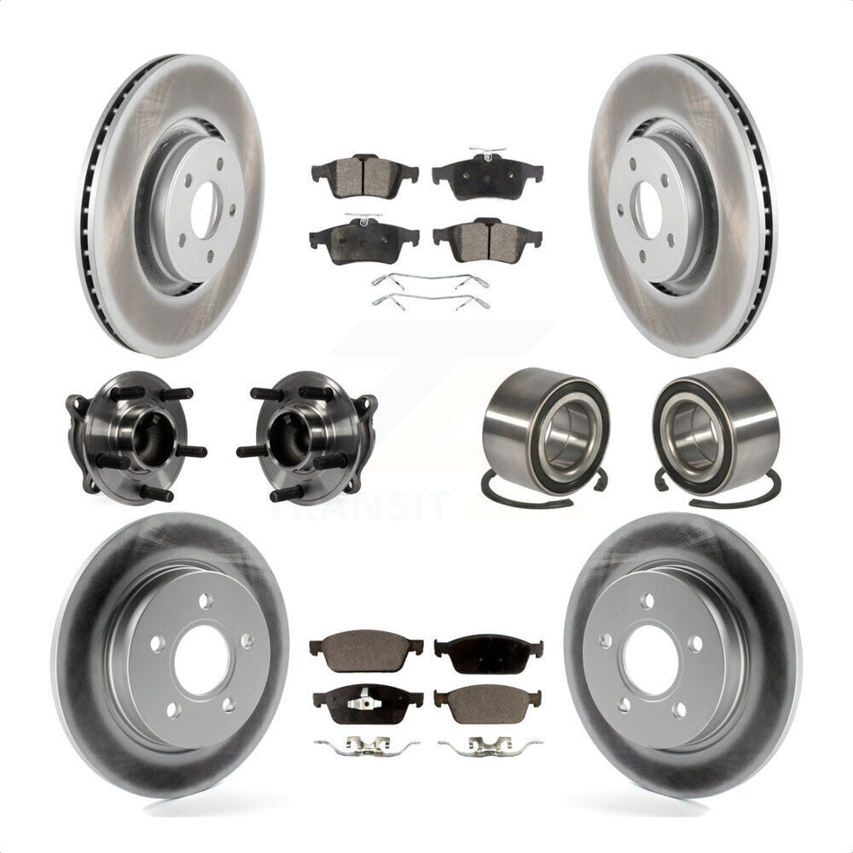 Front Rear Wheel Hub Bearings Assembly Coated Disc Brake Rotors And Semi-Metallic Pads Kit (10Pc) For Ford Focus Without Active Park Assist KBB-107847 by Transit Auto