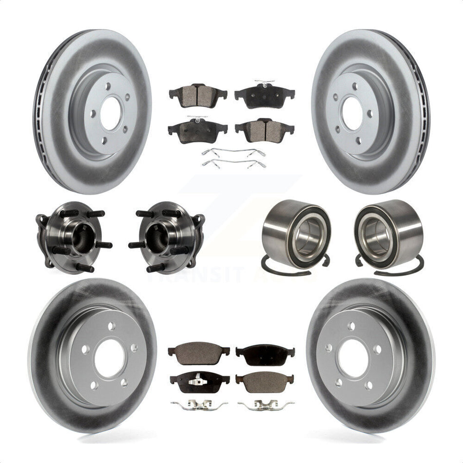 Front Rear Wheel Hub Bearings Assembly Coated Disc Brake Rotors And Semi-Metallic Pads Kit (10Pc) For 2013 Ford Focus ST Without Active Park Assist KBB-107848 by Transit Auto