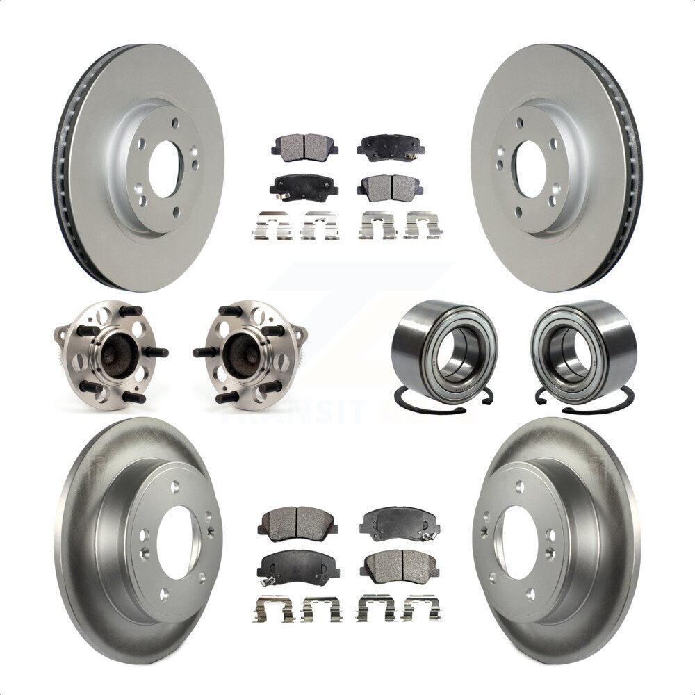 Front Rear Wheel Hub Bearings Assembly Coated Disc Brake Rotors And Semi-Metallic Pads Kit (10Pc) For 2015 Hyundai Veloster Tech RE FLEX SE KBB-107856 by Transit Auto