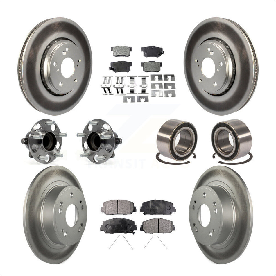 Front Rear Wheel Hub Bearings Assembly Coated Disc Brake Rotors And Semi-Metallic Pads Kit (10Pc) For 2017-2018 Acura ILX KBB-107884 by Transit Auto