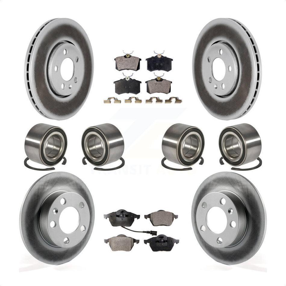 Front Rear Wheel Bearings Coated Disc Brake Rotors And Semi-Metallic Pads Kit (10Pc) For 2004 Volkswagen Golf 2.8L 1.8L KBB-107906 by Transit Auto