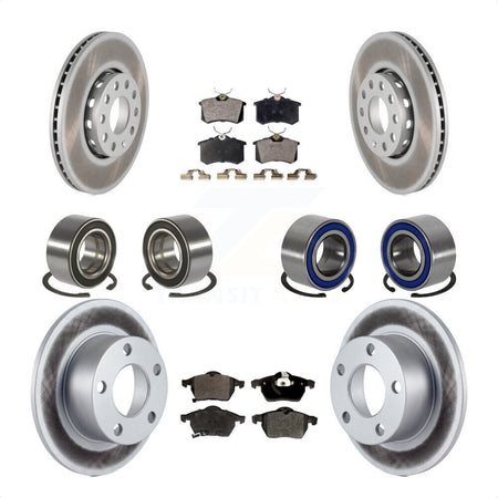 Front Rear Wheel Bearings Coated Disc Brake Rotors And Semi-Metallic Pads Kit (10Pc) For 1999 Volkswagen Passat FWD with 1.8L From Chassis VIN #3BX124708 KBB-107912 by Transit Auto