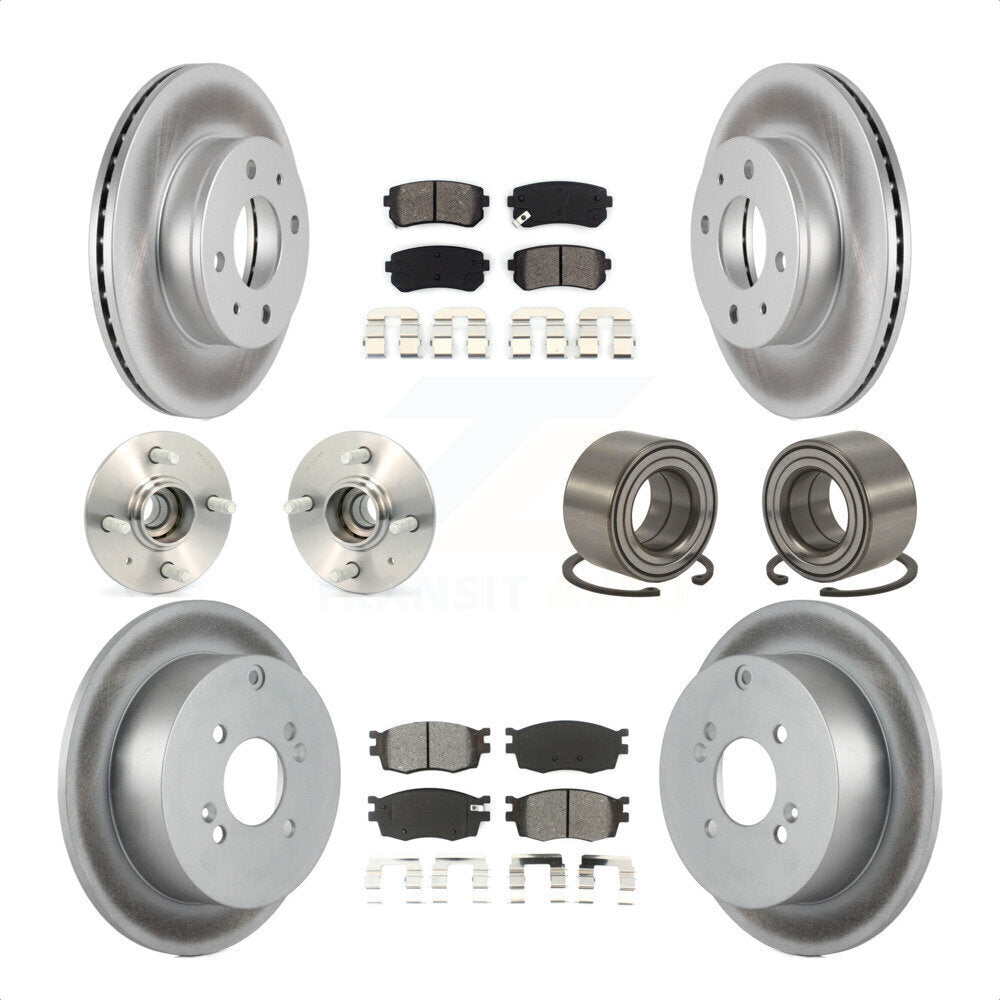 Front Rear Wheel Hub Bearings Assembly Coated Disc Brake Rotors And Semi-Metallic Pads Kit (10Pc) For 2006 Hyundai Accent Hatchback with Non-ABS KBB-108000 by Transit Auto