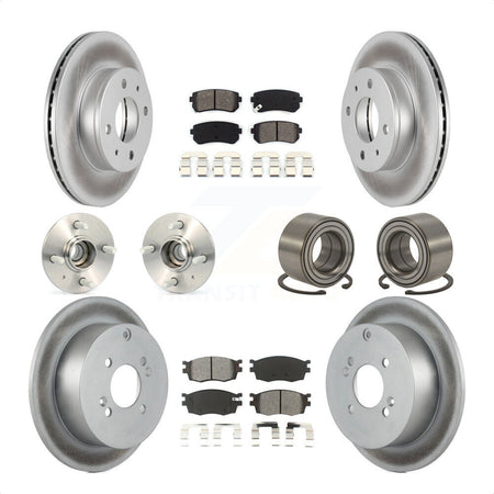 Front Rear Wheel Hub Bearings Assembly Coated Disc Brake Rotors And Semi-Metallic Pads Kit (10Pc) For 2006 Hyundai Accent Hatchback with Non-ABS KBB-108000 by Transit Auto