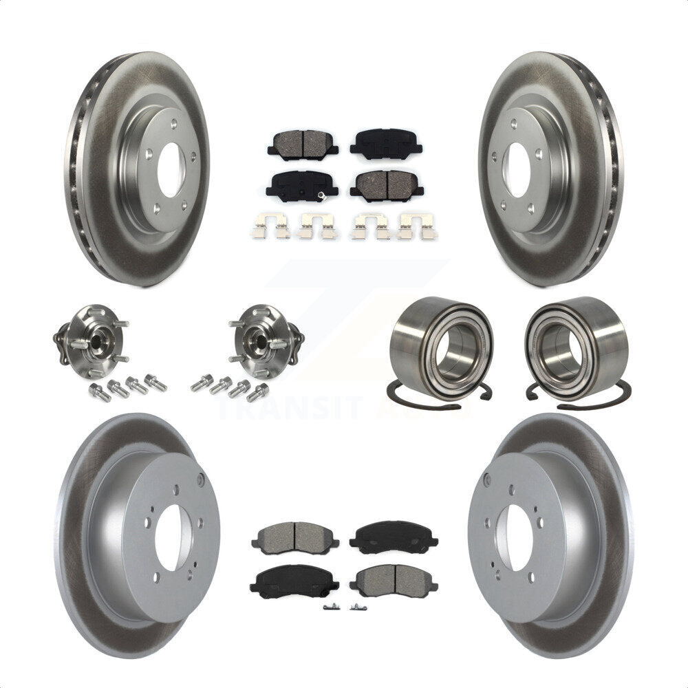Front Rear Wheel Hub Bearings Assembly Coated Disc Brake Rotors And Semi-Metallic Pads Kit (10Pc) For 2013 Mitsubishi Outlander AWD with 3.0L Without 7 Passenger Seating KBB-108117 by Transit Auto