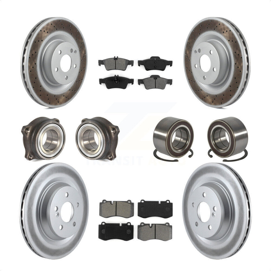 Front Rear Wheel Hub Bearings Assembly Coated Disc Brake Rotors And Semi-Metallic Pads Kit (10Pc) For Mercedes-Benz S550 CL550 S350 KBB-108145 by Transit Auto
