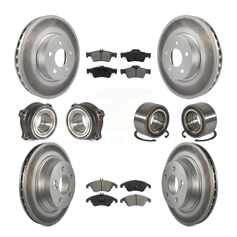 Front Rear Wheel Hub Bearings Assembly Coated Disc Brake Rotors And Semi-Metallic Pads Kit (10Pc) For Mercedes-Benz E350 E400 With 322mm Diameter Rotor KBB-108146 by Transit Auto