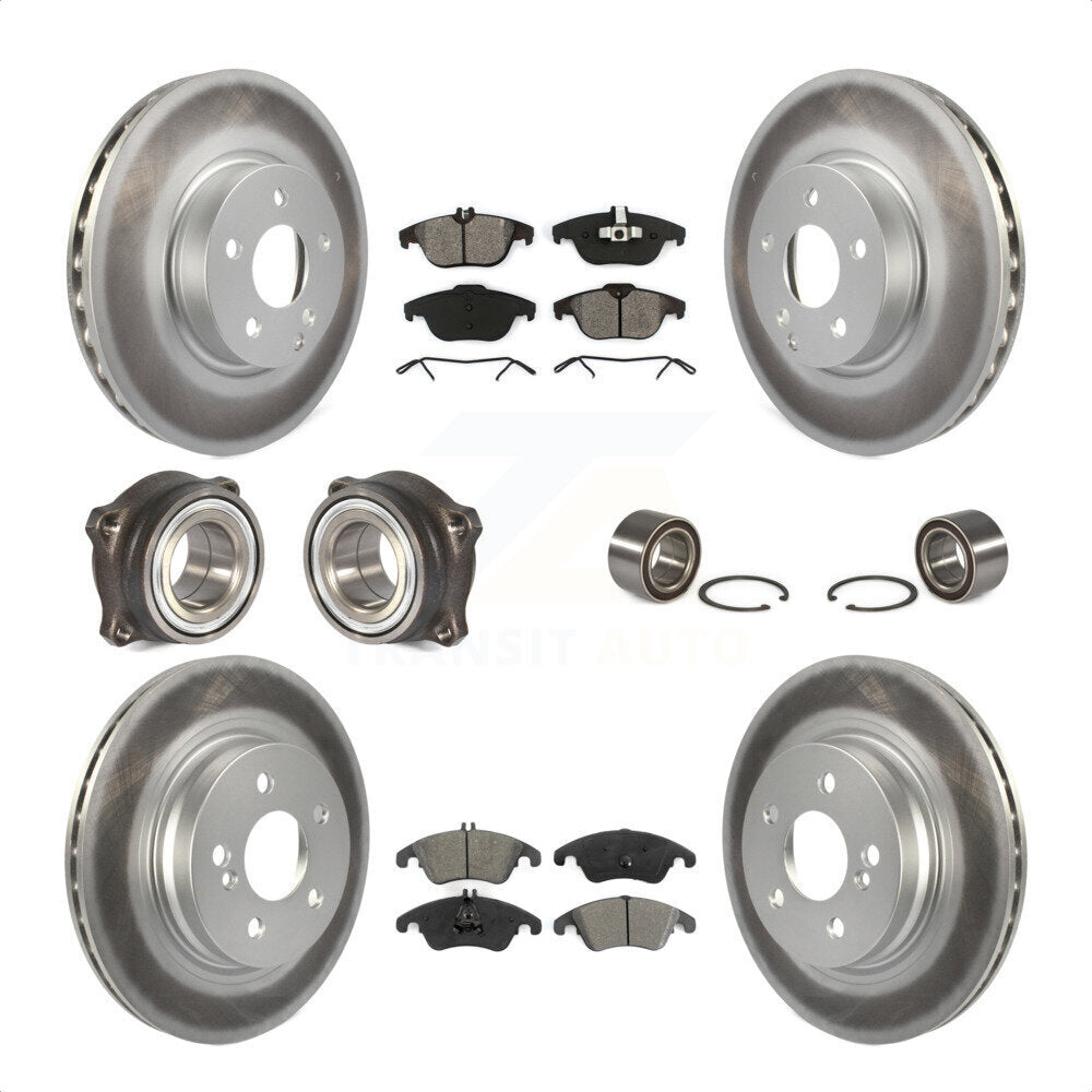 Front Rear Wheel Hub Bearings Assembly Coated Disc Brake Rotors And Semi-Metallic Pads Kit (10Pc) For Mercedes-Benz E350 With 322mm Diameter Rotor KBB-108147 by Transit Auto