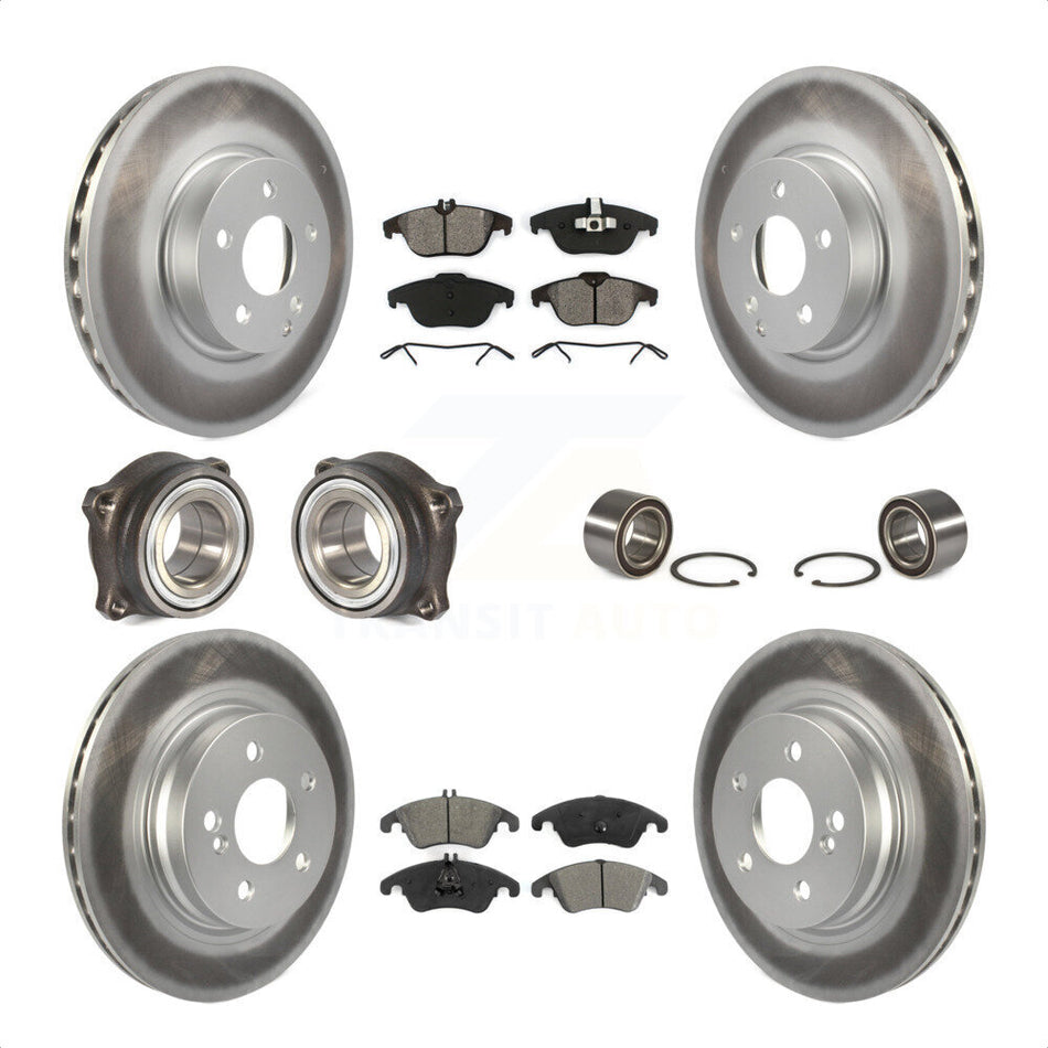 Front Rear Wheel Hub Bearings Assembly Coated Disc Brake Rotors And Semi-Metallic Pads Kit (10Pc) For Mercedes-Benz E350 With 322mm Diameter Rotor KBB-108147 by Transit Auto