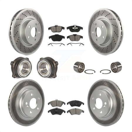 Front Rear Wheel Hub Bearings Assembly Coated Disc Brake Rotors And Semi-Metallic Pads Kit (10Pc) For Mercedes-Benz E350 With 322mm Diameter Rotor KBB-108149 by Transit Auto