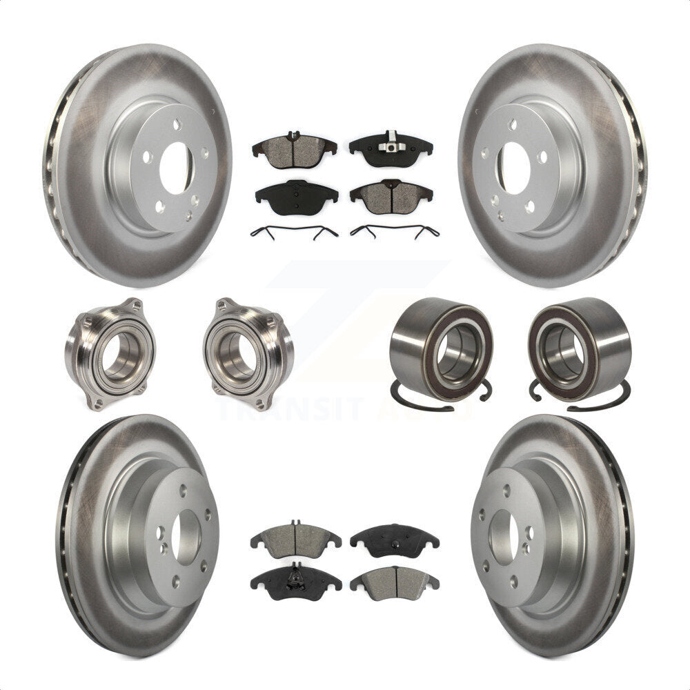Front Rear Wheel Hub Bearings Assembly Coated Disc Brake Rotors And Semi-Metallic Pads Kit (10Pc) For 2014 Mercedes-Benz E350 Convertible Coupe With 322mm Diameter Rotor KBB-108152 by Transit Auto