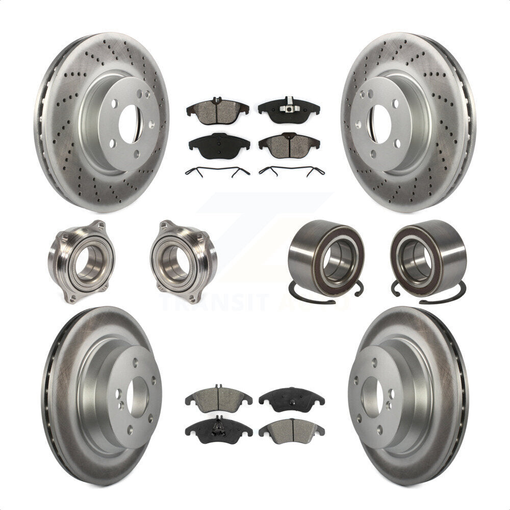 Front Rear Wheel Hub Bearings Assembly Coated Disc Brake Rotors And Semi-Metallic Pads Kit (10Pc) For 2014 Mercedes-Benz E350 Convertible Coupe With 322mm Diameter Rotor KBB-108154 by Transit Auto