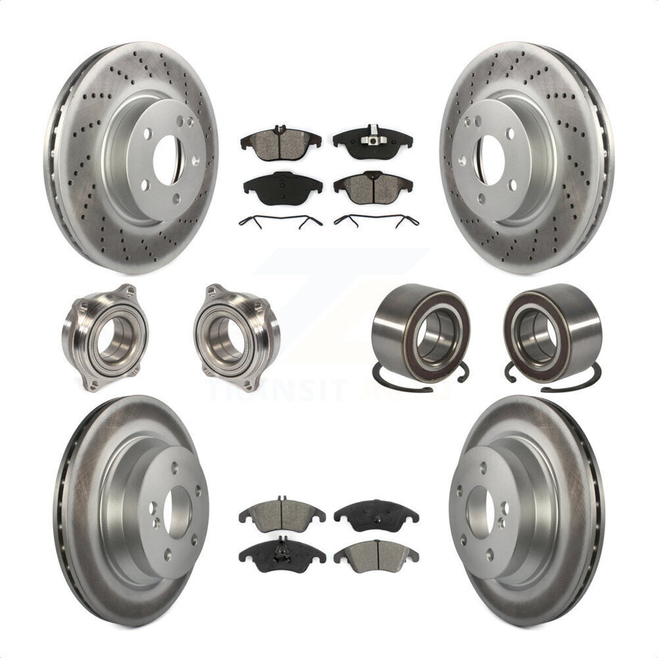 Front Rear Wheel Hub Bearings Assembly Coated Disc Brake Rotors And Semi-Metallic Pads Kit (10Pc) For 2014 Mercedes-Benz E350 Convertible Coupe With 322mm Diameter Rotor KBB-108154 by Transit Auto