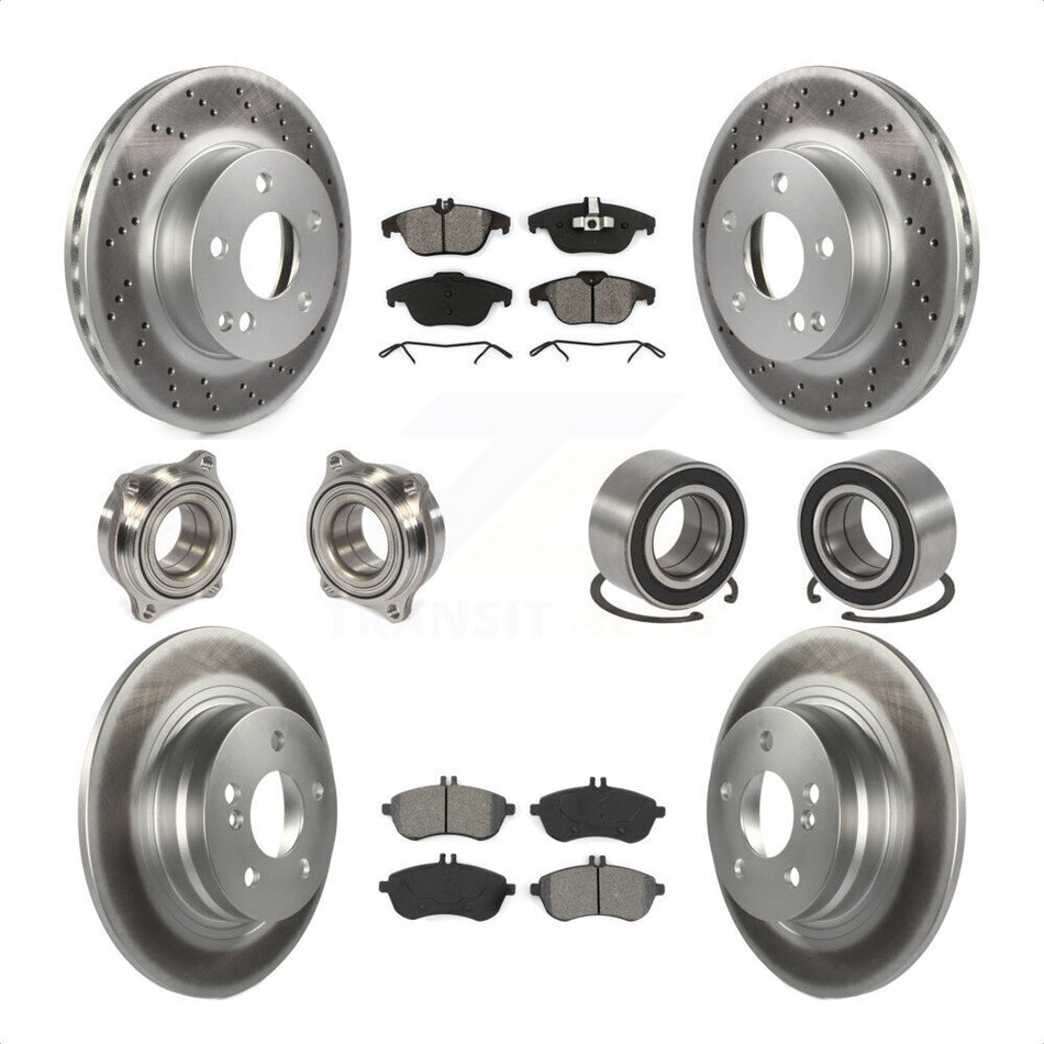 Front Rear Wheel Hub Bearings Assembly Coated Disc Brake Rotors And Semi-Metallic Pads Kit (10Pc) For 2010-2010 Mercedes-Benz C300 C250 AWD KBB-108157 by Transit Auto