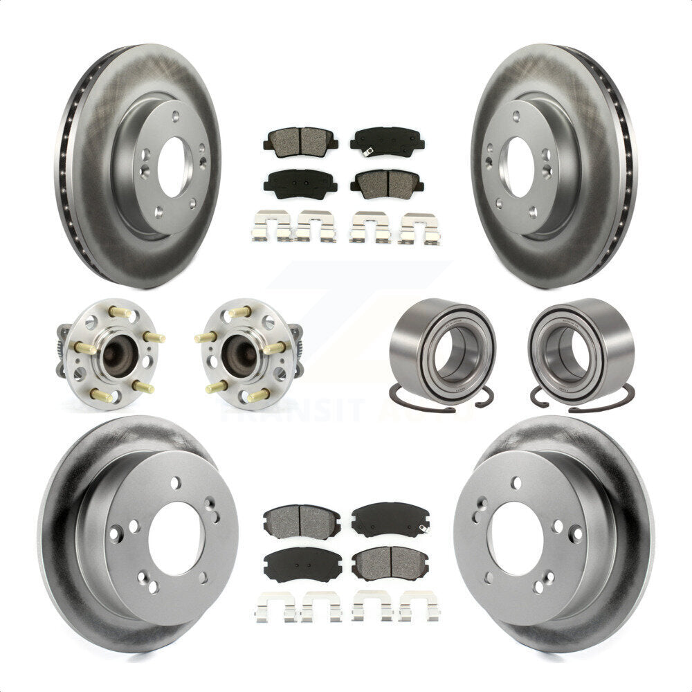 Front Rear Wheel Hub Bearings Assembly Coated Disc Brake Rotors And Semi-Metallic Pads Kit (10Pc) For 2010 Hyundai Sonata 2.4L KBB-108169 by Transit Auto