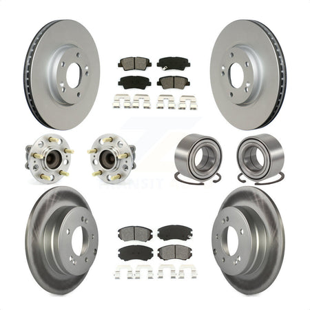 Front Rear Wheel Hub Bearings Assembly Coated Disc Brake Rotors And Semi-Metallic Pads Kit (10Pc) For 2010 Hyundai Sonata 3.3L KBB-108174 by Transit Auto