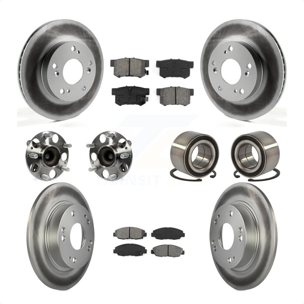 Front Rear Wheel Hub Bearings Assembly Coated Disc Brake Rotors And Semi-Metallic Pads Kit (10Pc) For 2012 Honda Civic LX Vehicles Manufactured In Canada KBB-108198 by Transit Auto