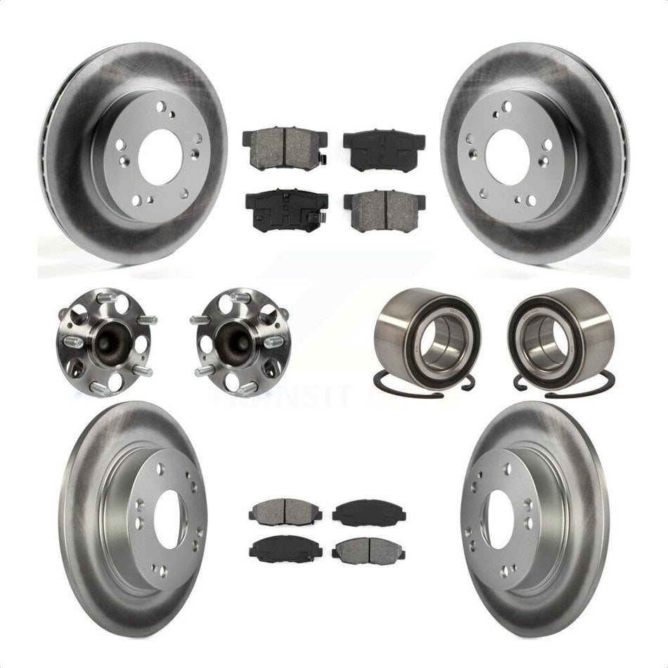 Front Rear Wheel Hub Bearings Assembly Coated Disc Brake Rotors And Semi-Metallic Pads Kit (10Pc) For 2012 Honda Civic LX Vehicles Manufactured In Canada KBB-108198 by Transit Auto