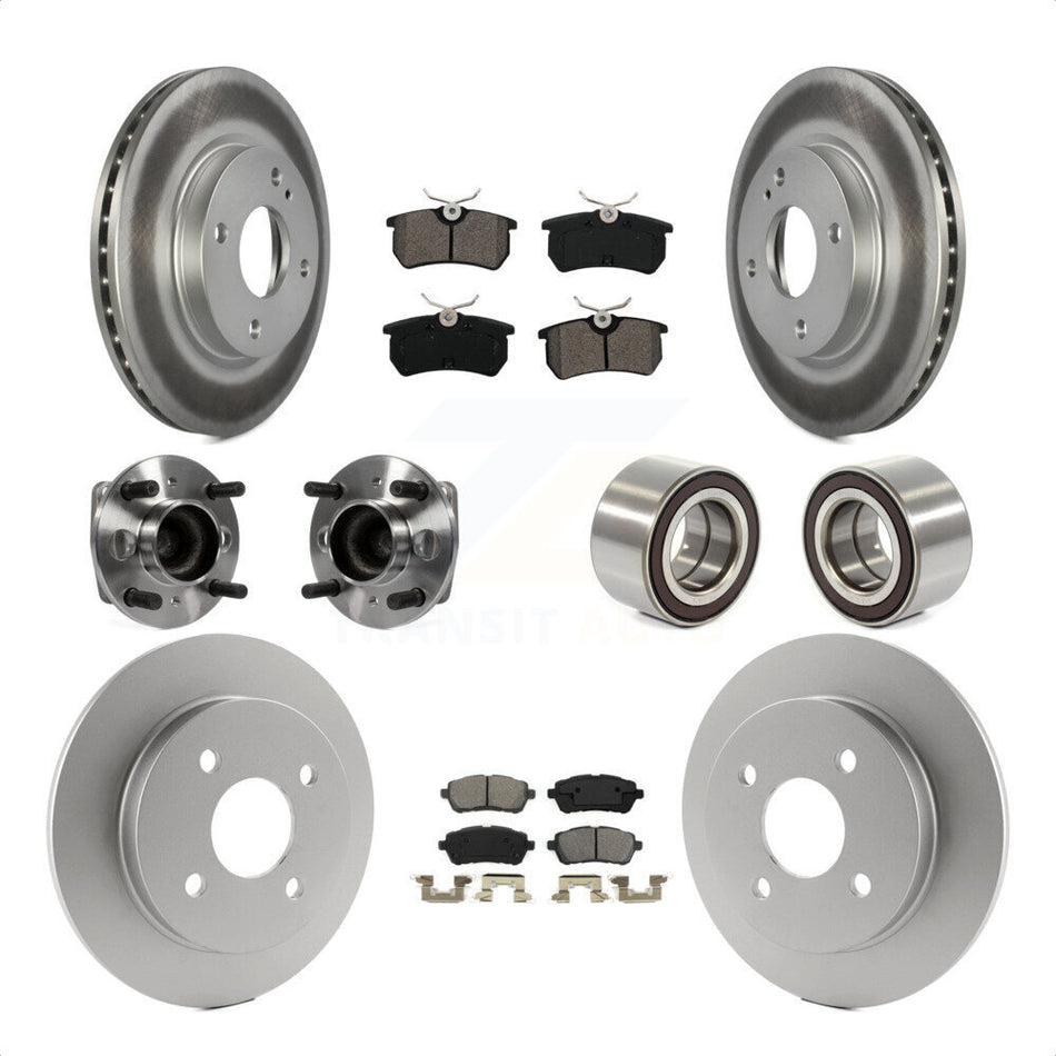 Front Rear Wheel Hub Bearings Assembly Coated Disc Brake Rotors And Semi-Metallic Pads Kit (10Pc) For 2014-2018 Ford Fiesta S Titanium SE KBB-108208 by Transit Auto