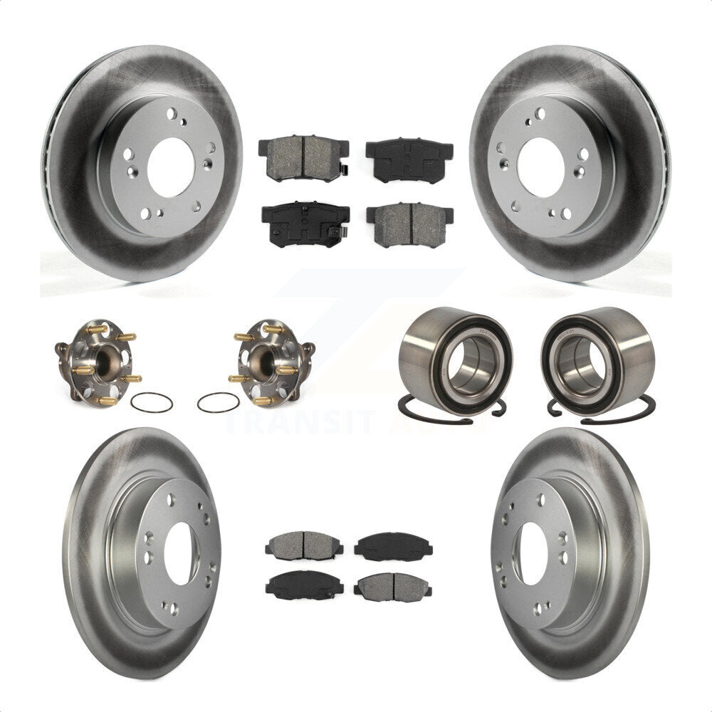 Front Rear Wheel Hub Bearings Assembly Coated Disc Brake Rotors And Semi-Metallic Pads Kit (10Pc) For Honda Civic KBB-108223 by Transit Auto