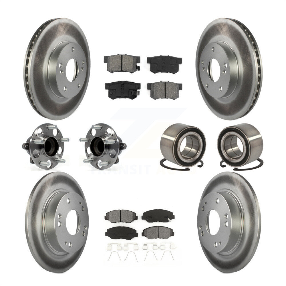 Front Rear Wheel Hub Bearings Assembly Coated Disc Brake Rotors And Semi-Metallic Pads Kit (10Pc) For Honda Civic KBB-108224 by Transit Auto