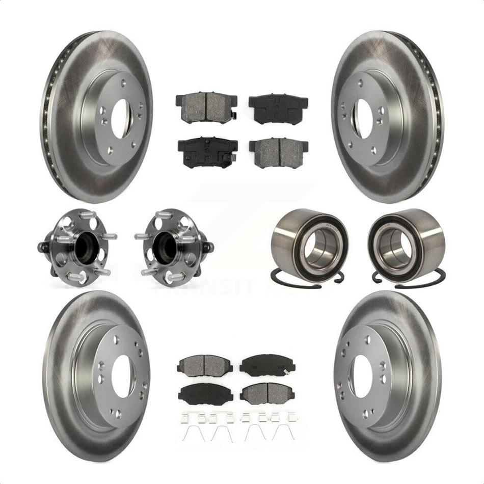Front Rear Wheel Hub Bearings Assembly Coated Disc Brake Rotors And Semi-Metallic Pads Kit (10Pc) For Honda Civic KBB-108224 by Transit Auto