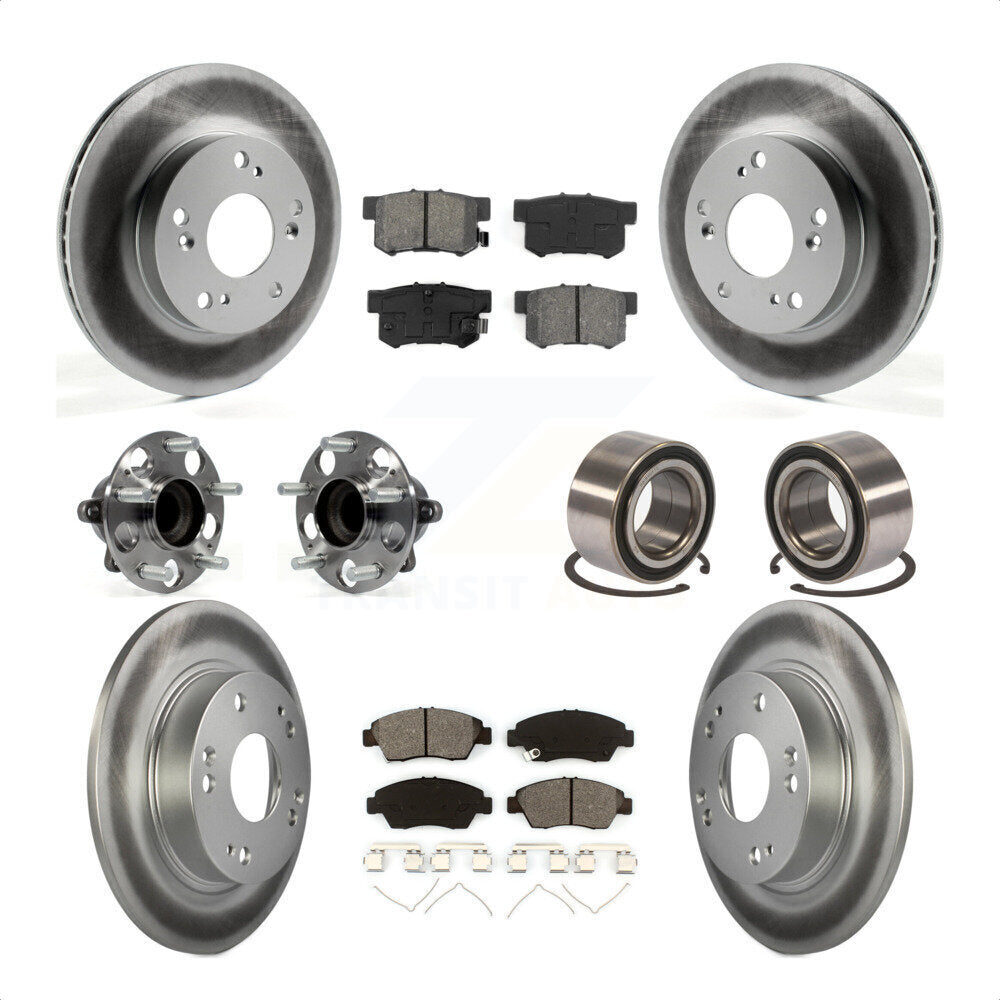 Front Rear Wheel Hub Bearings Assembly Coated Disc Brake Rotors And Semi-Metallic Pads Kit (10Pc) For 2015 Acura ILX 1.5L KBB-108228 by Transit Auto
