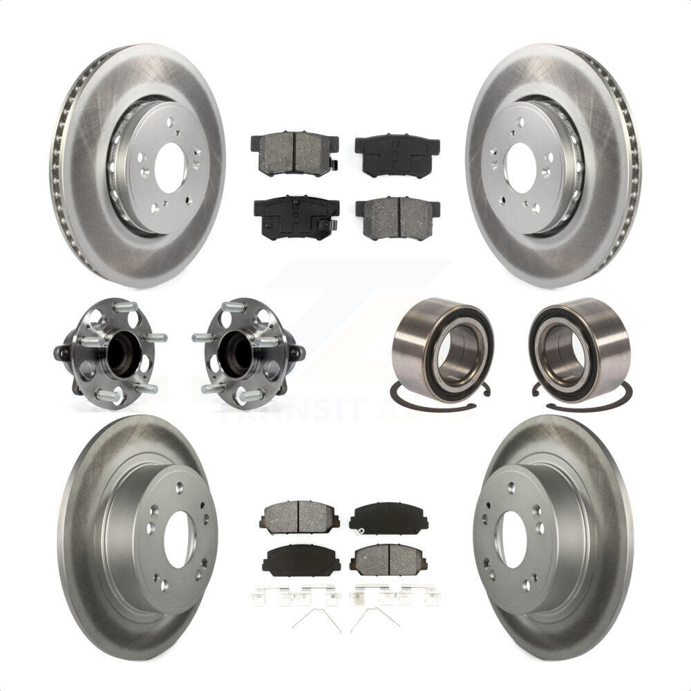 Front Rear Wheel Hub Bearings Assembly Coated Disc Brake Rotors And Semi-Metallic Pads Kit (10Pc) For 2016 Acura ILX KBB-108230 by Transit Auto