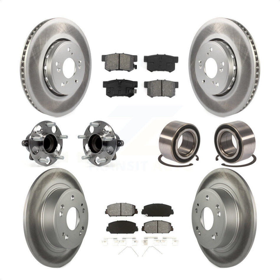 Front Rear Wheel Hub Bearings Assembly Coated Disc Brake Rotors And Semi-Metallic Pads Kit (10Pc) For 2016 Acura ILX KBB-108230 by Transit Auto