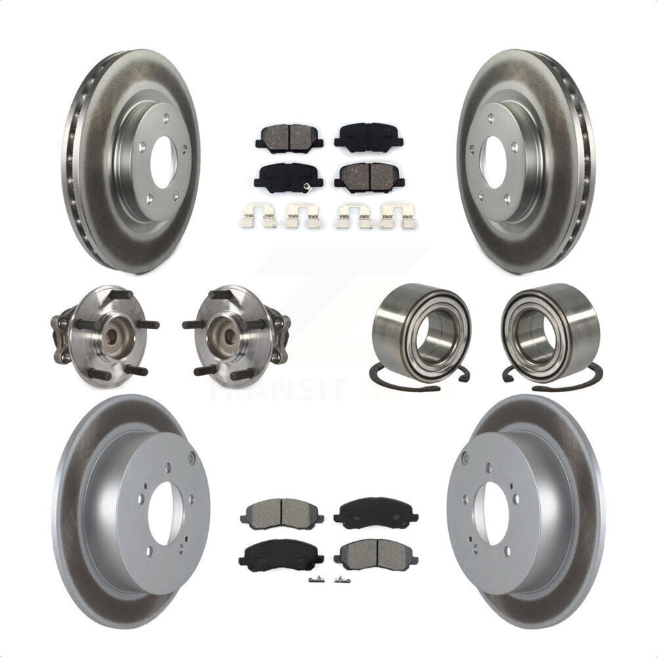 Front Rear Wheel Hub Bearings Assembly Coated Disc Brake Rotors And Semi-Metallic Pads Kit (10Pc) For 2013 Mitsubishi Outlander FWD with 3.0L KBB-108239 by Transit Auto