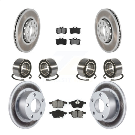 Front Rear Wheel Bearings Coated Disc Brake Rotors And Semi-Metallic Pads Kit (10Pc) For 1999 Volkswagen Passat FWD with 2.8L From Chassis VIN #3BX124708 KBB-108255 by Transit Auto