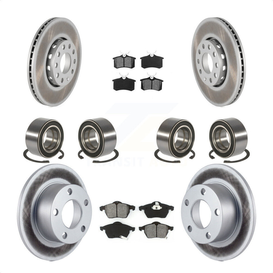 Front Rear Wheel Bearings Coated Disc Brake Rotors And Semi-Metallic Pads Kit (10Pc) For 1999 Volkswagen Passat FWD with 2.8L From Chassis VIN #3BX124708 KBB-108255 by Transit Auto
