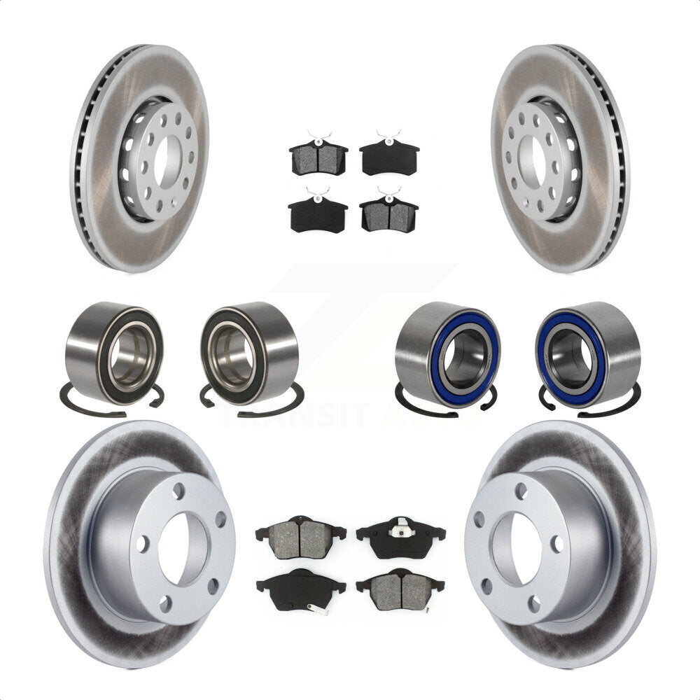 Front Rear Wheel Bearings Coated Disc Brake Rotors And Semi-Metallic Pads Kit (10Pc) For 1999 Volkswagen Passat FWD with 1.8L From Chassis VIN #3BX124708 KBB-108258 by Transit Auto