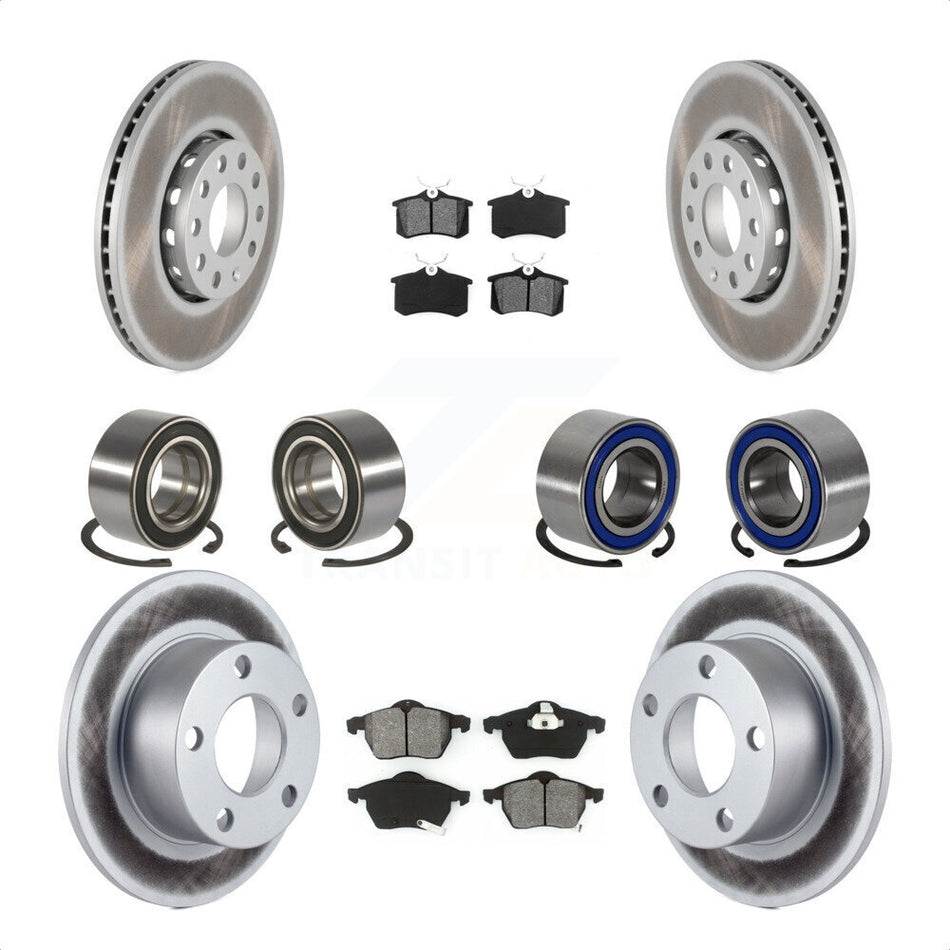 Front Rear Wheel Bearings Coated Disc Brake Rotors And Semi-Metallic Pads Kit (10Pc) For 1999 Volkswagen Passat FWD with 1.8L From Chassis VIN #3BX124708 KBB-108258 by Transit Auto