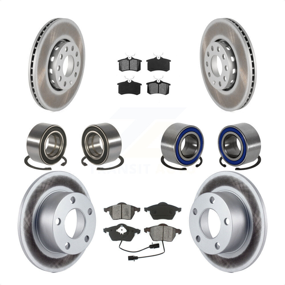 Front Rear Wheel Bearings Coated Disc Brake Rotors And Semi-Metallic Pads Kit (10Pc) For 2000 Volkswagen Passat 1.8L with Turbocharged KBB-108260 by Transit Auto