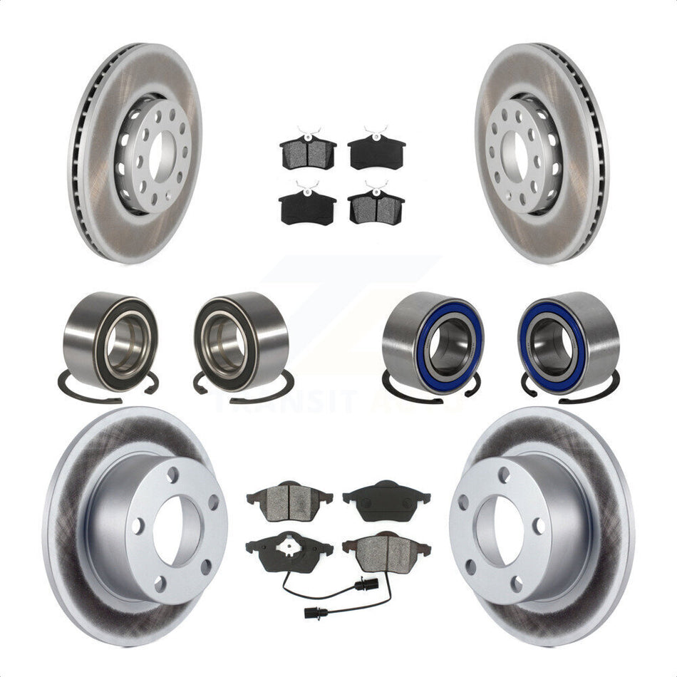 Front Rear Wheel Bearings Coated Disc Brake Rotors And Semi-Metallic Pads Kit (10Pc) For 2000 Volkswagen Passat 1.8L with Turbocharged KBB-108260 by Transit Auto