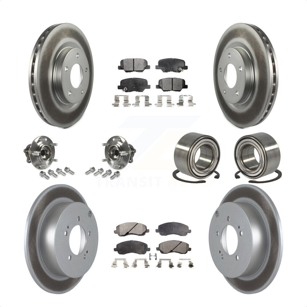 Front Rear Wheel Hub Bearings Assembly Coated Disc Brake Rotors And Ceramic Pads Kit (10Pc) For 2013 Mitsubishi Outlander AWD with 3.0L Without 7 Passenger Seating KBB-108460 by Transit Auto